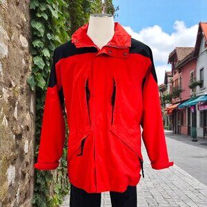 VTG EMS Red Black GTX Hooded Jacket Large Outdoor Hiking‎ Windbreaker Y2K Core